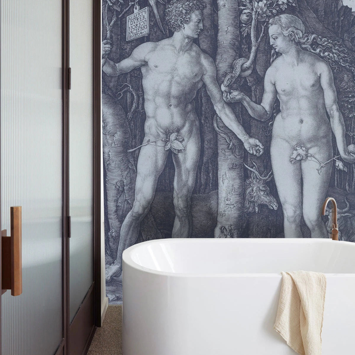 Wallpaper with an artistic paradise landscape FORBIDDEN FRUIT gray