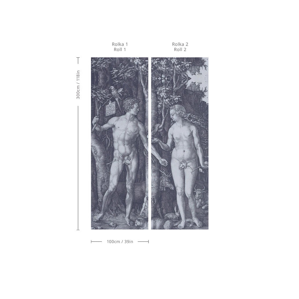 Wallpaper with an artistic paradise landscape FORBIDDEN FRUIT gray