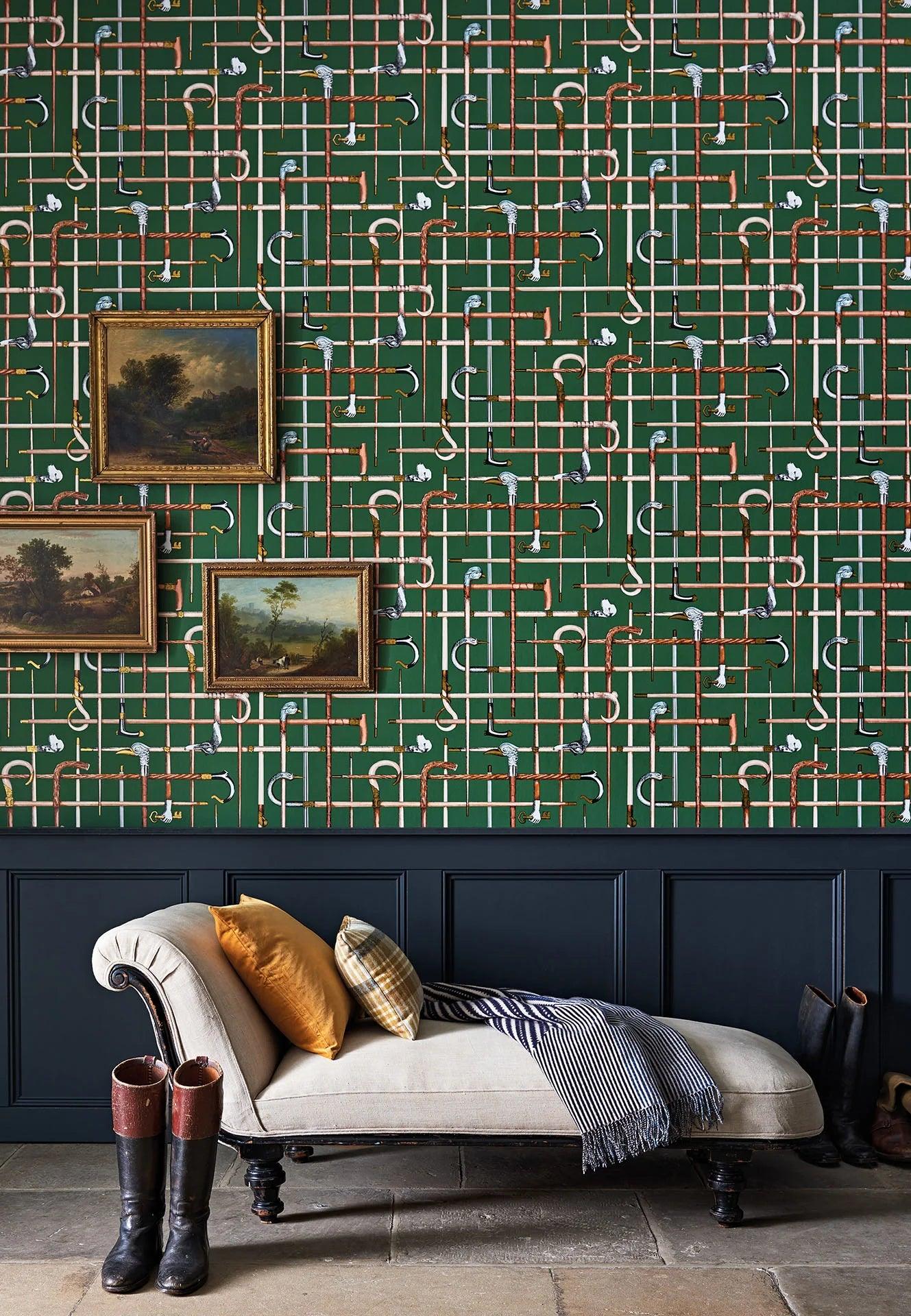 Wallpaper with decorative strips FORNASETTI TIMELESS - Black Sticks