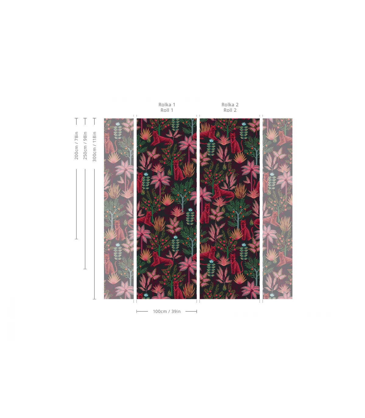 Gold Tigers Black Wallpaper with Floral and Animal Motif in Black and Red