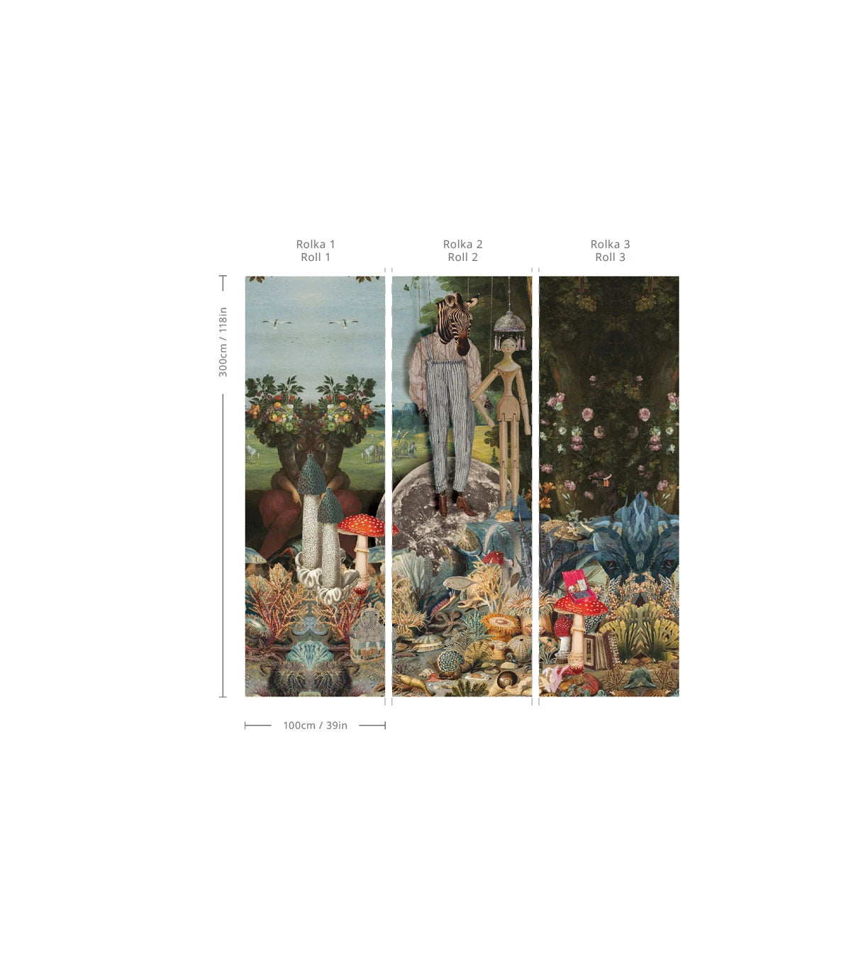 Wallpaper with an Artistic Landscape PUPPETS Dark Green with Blue