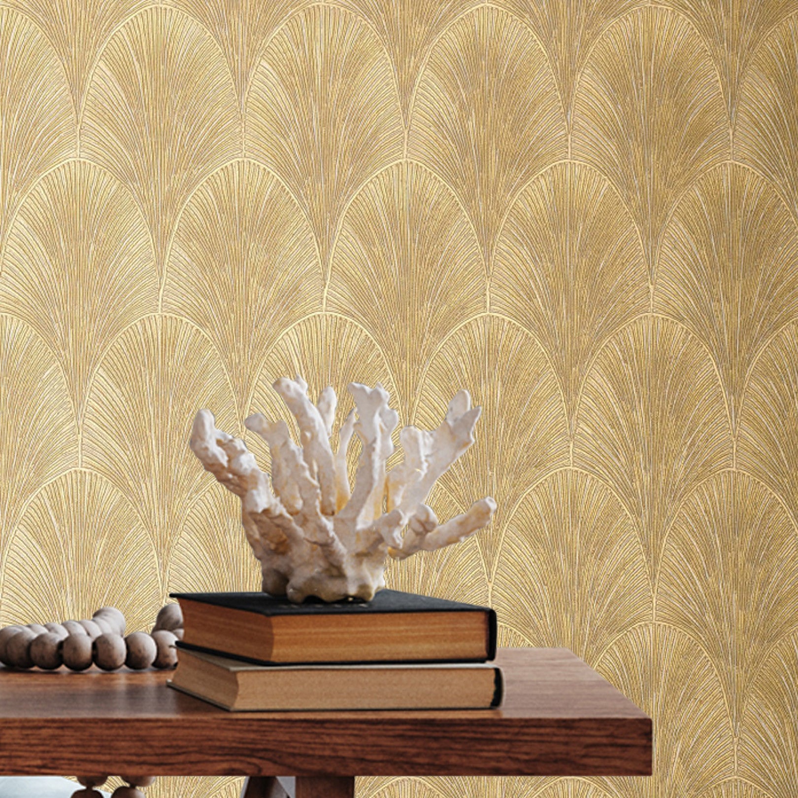 Metallic wallpaper with geometric pattern TOURMALINE - WHITE/GOLD