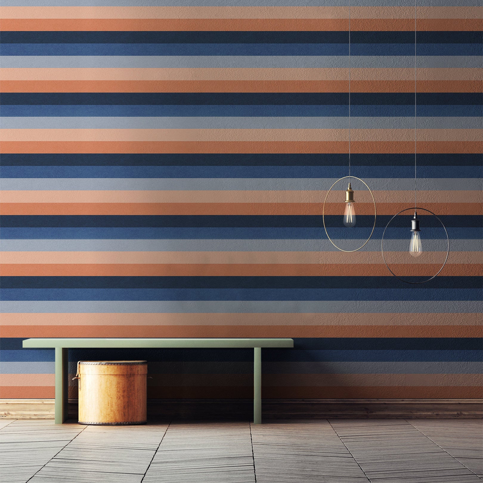 Tapeta strukturovaná s pruhy TRANSAT - MARINE/CORAIL tmavě modrá s korálovou