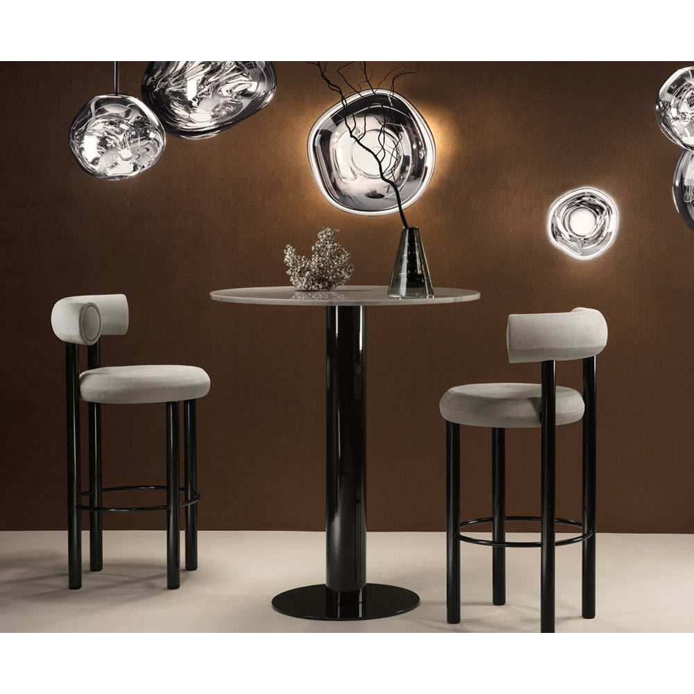 Stół okrągły TUBE kamienny marmur z czarną podstawą