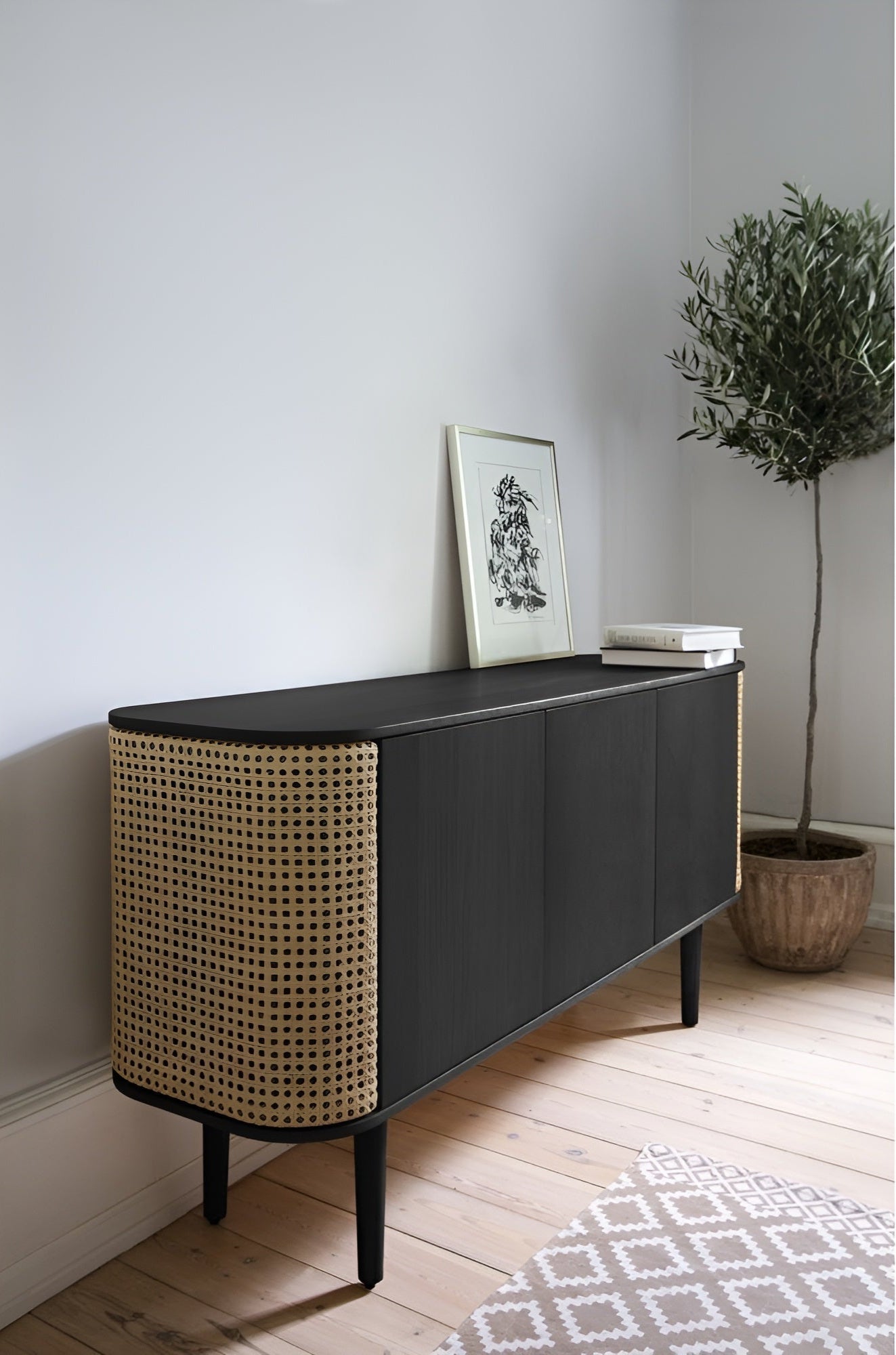 TREASURES chest of drawers green with black oak