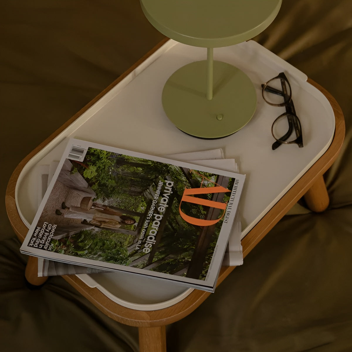 PAFF green coffee table with oak base