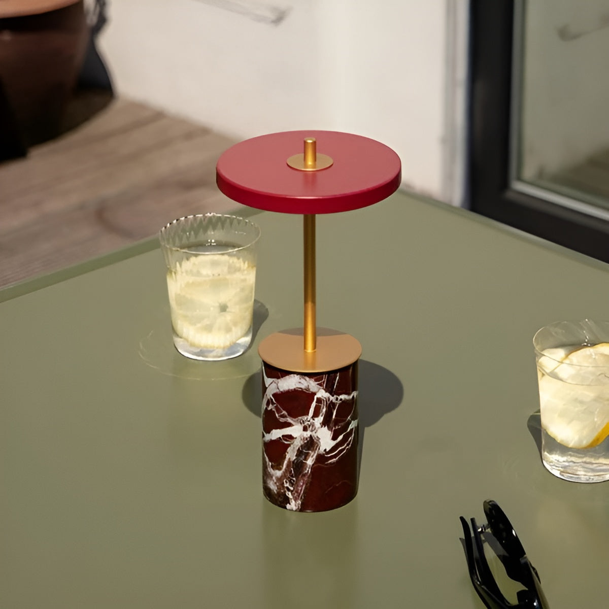 Asteria Move Mini Table Lamp Red Marble with Gold Accent
