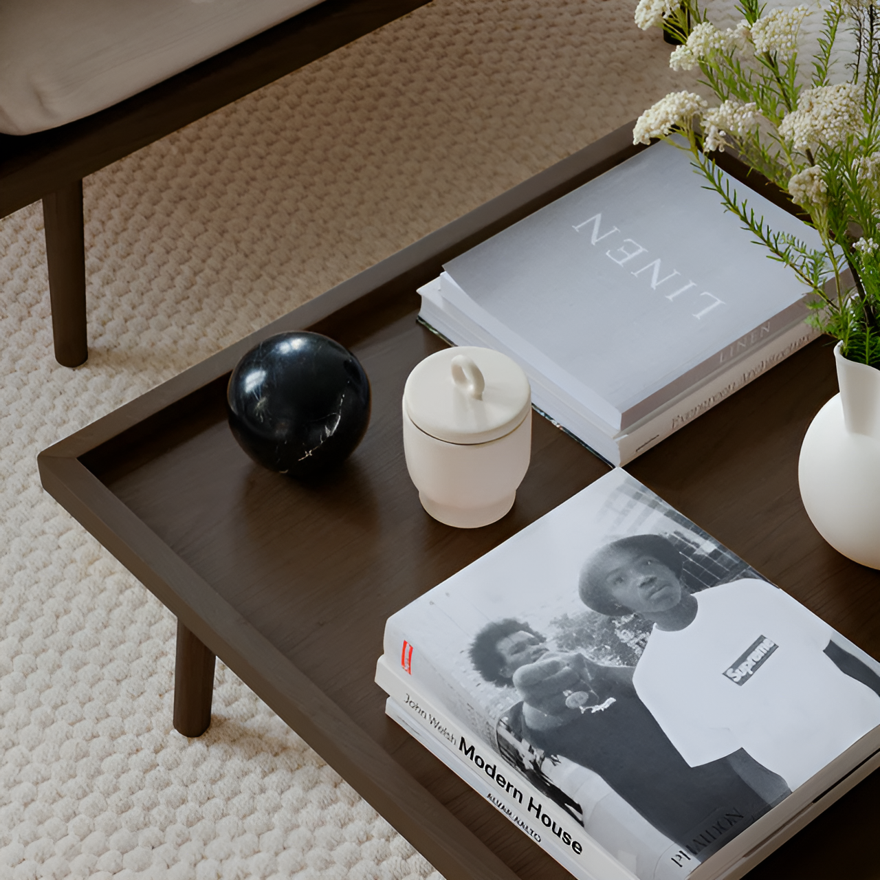 Lounge Around Shuffle Pouf beige with dark oak base