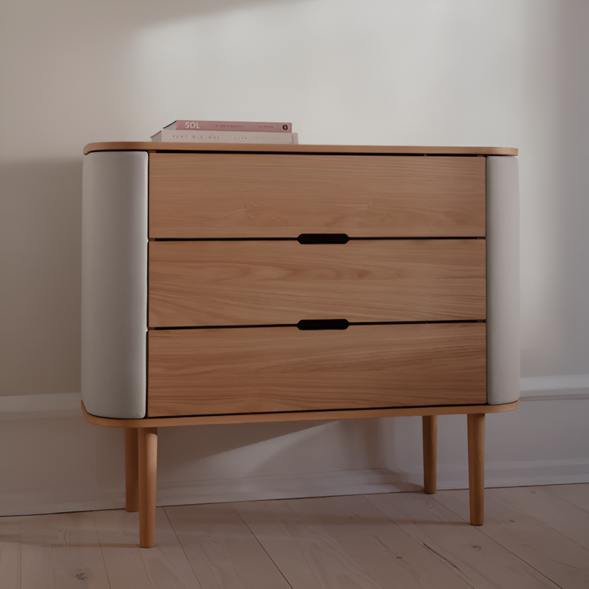 TREASURES cabinet in sand with oak base