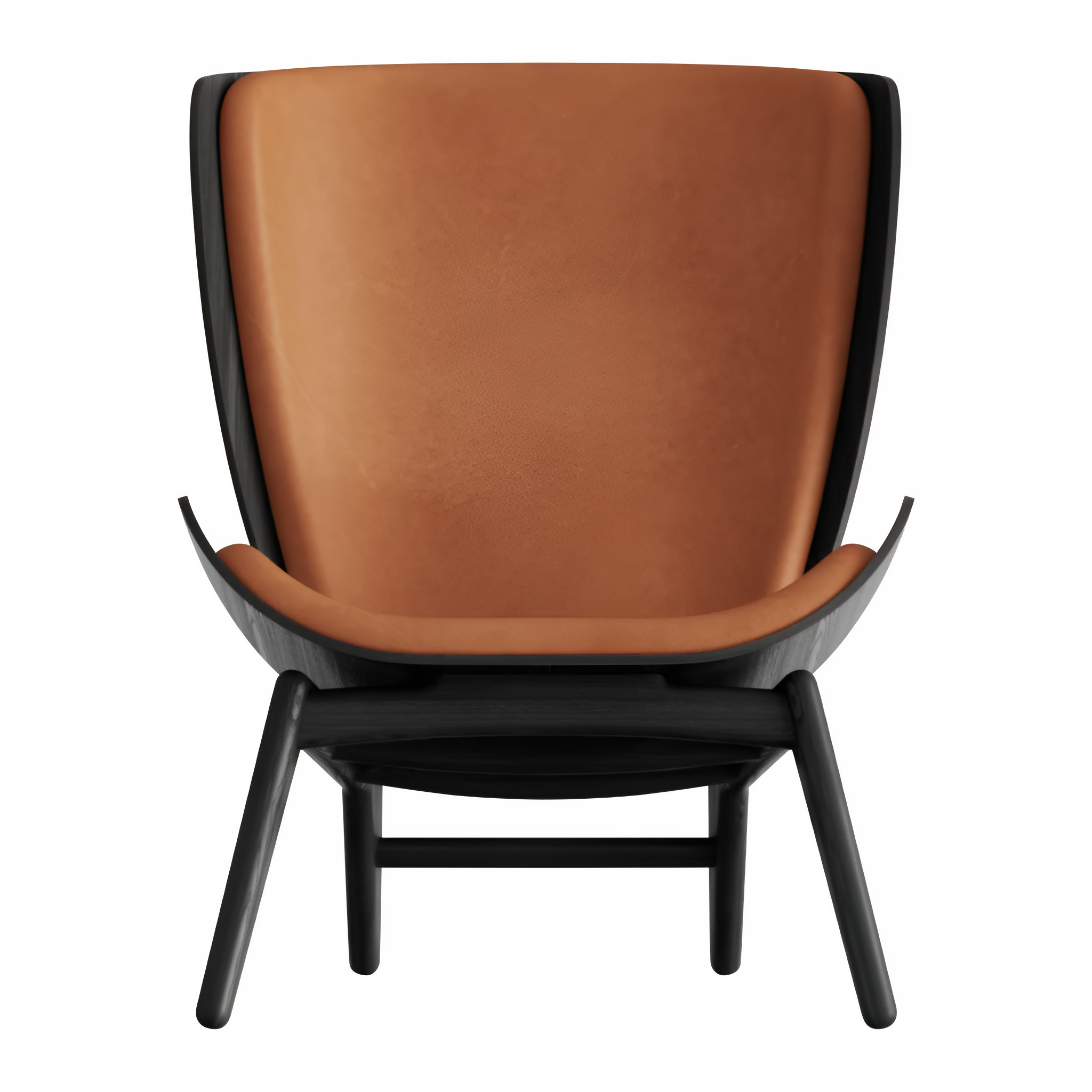 READER armchair in cognac leather with black base