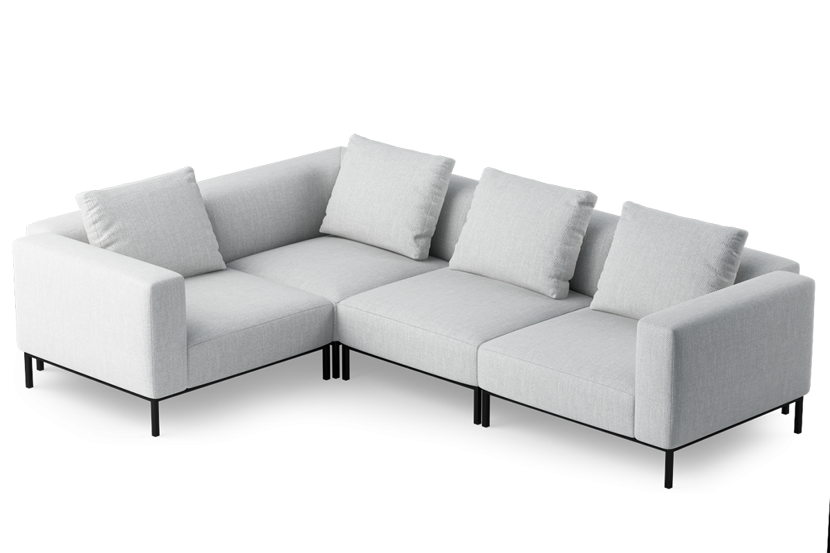 Left-facing 3-seater modular sofa HOLDEN upholstered with a black base