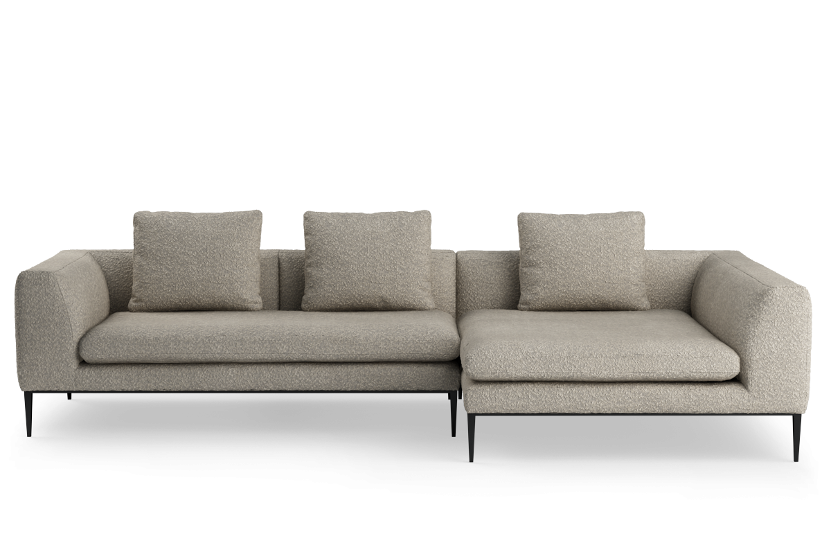 Rohová sedačka pro 3 osoby pravostranná NASH čalouněná s černým podstavcem