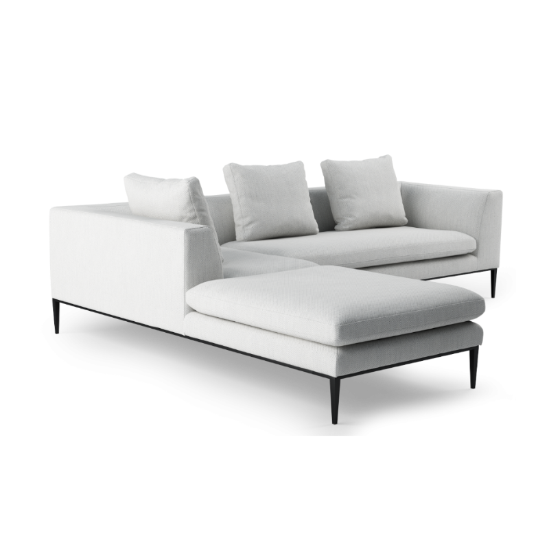 Left-facing 4-seater NASH upholstered corner sofa with black base