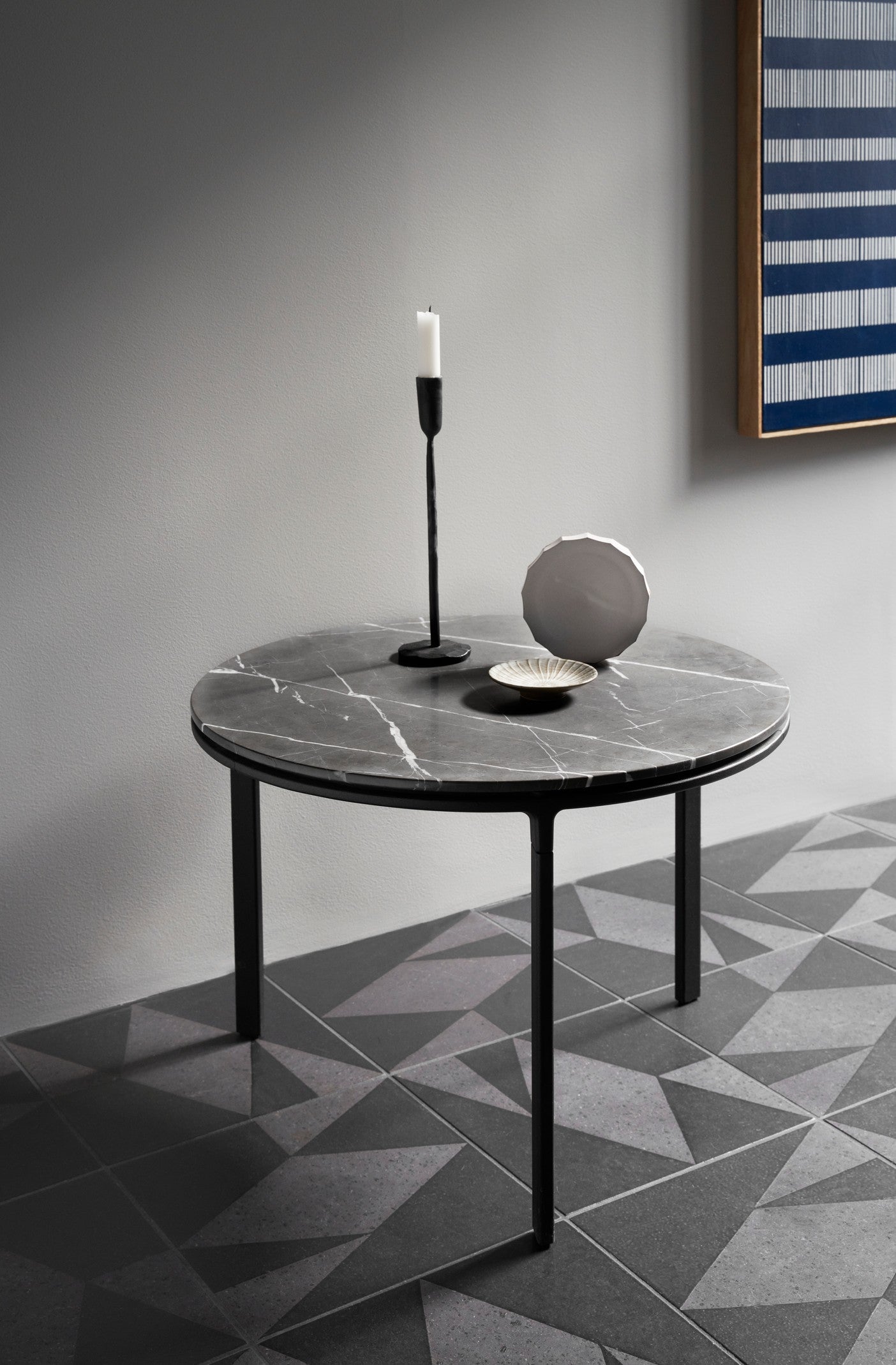 Coffee Table 423 Dark Gray Marble Top with Dark Aluminum Base
