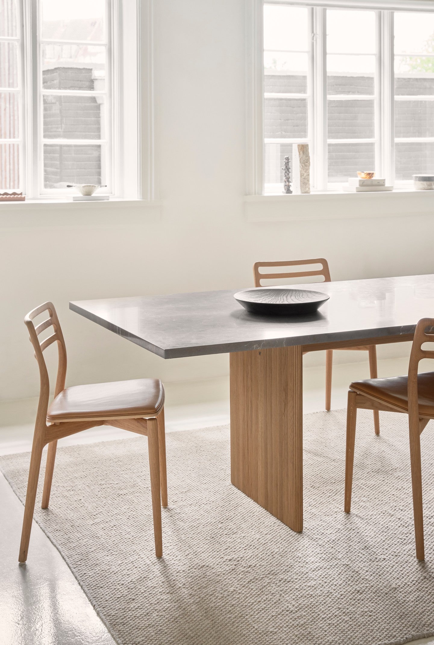 CABIN Table with Gray Marble Top and Light Oak Base