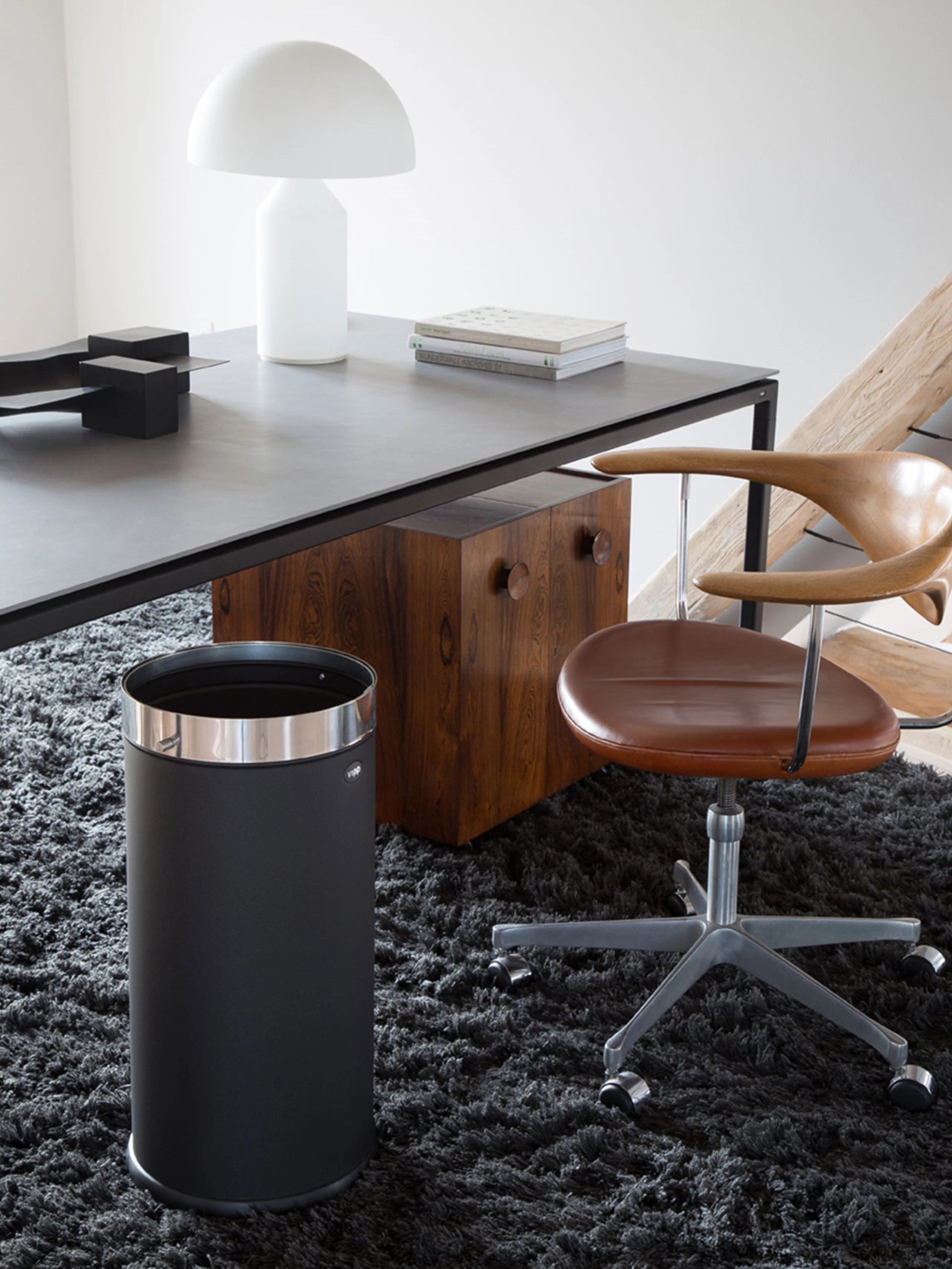 VIPP black office waste bin with silver lid