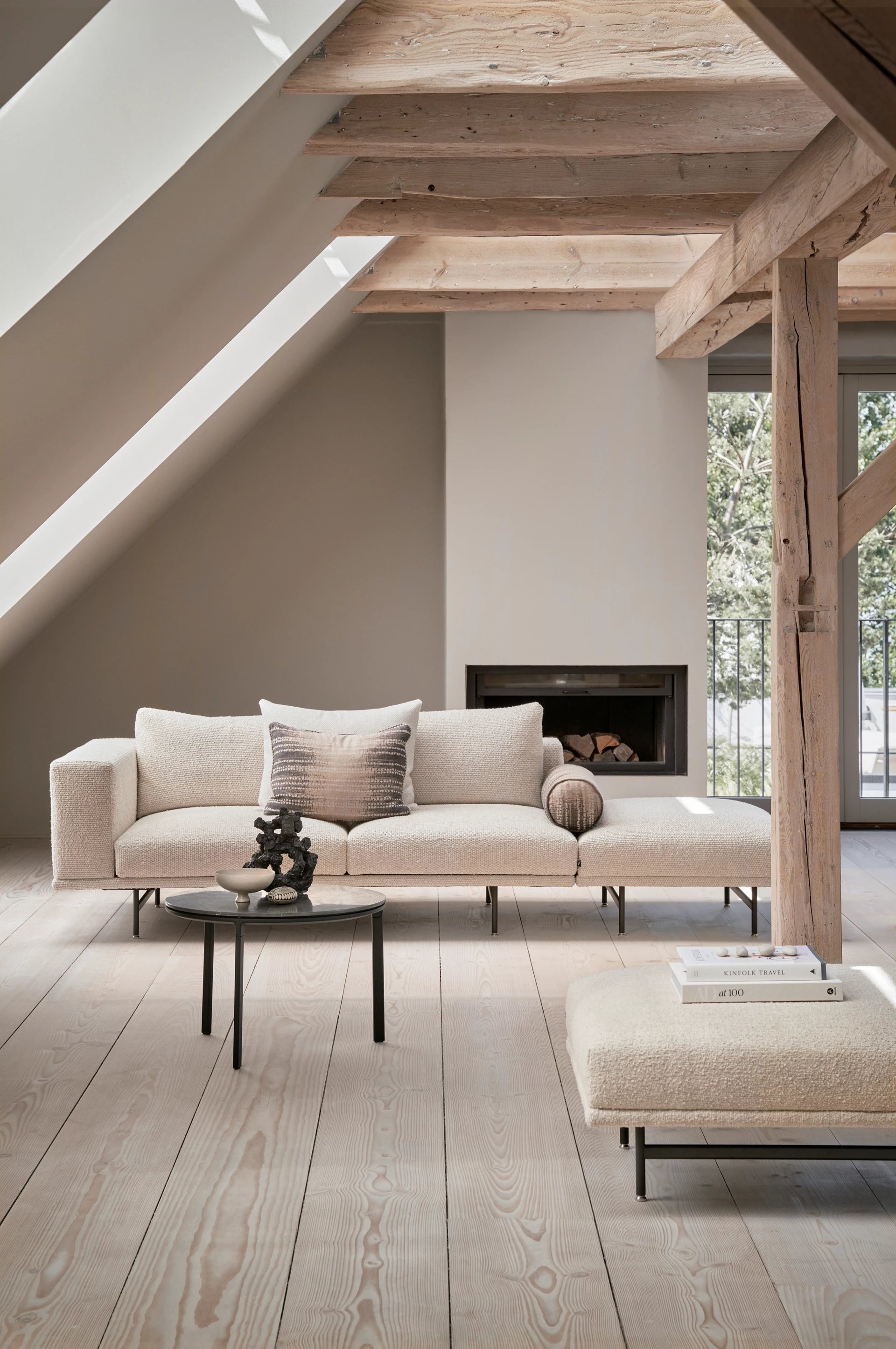 3-Seater Sofa LOFT Dark Beige Brook Fabric with Black Base