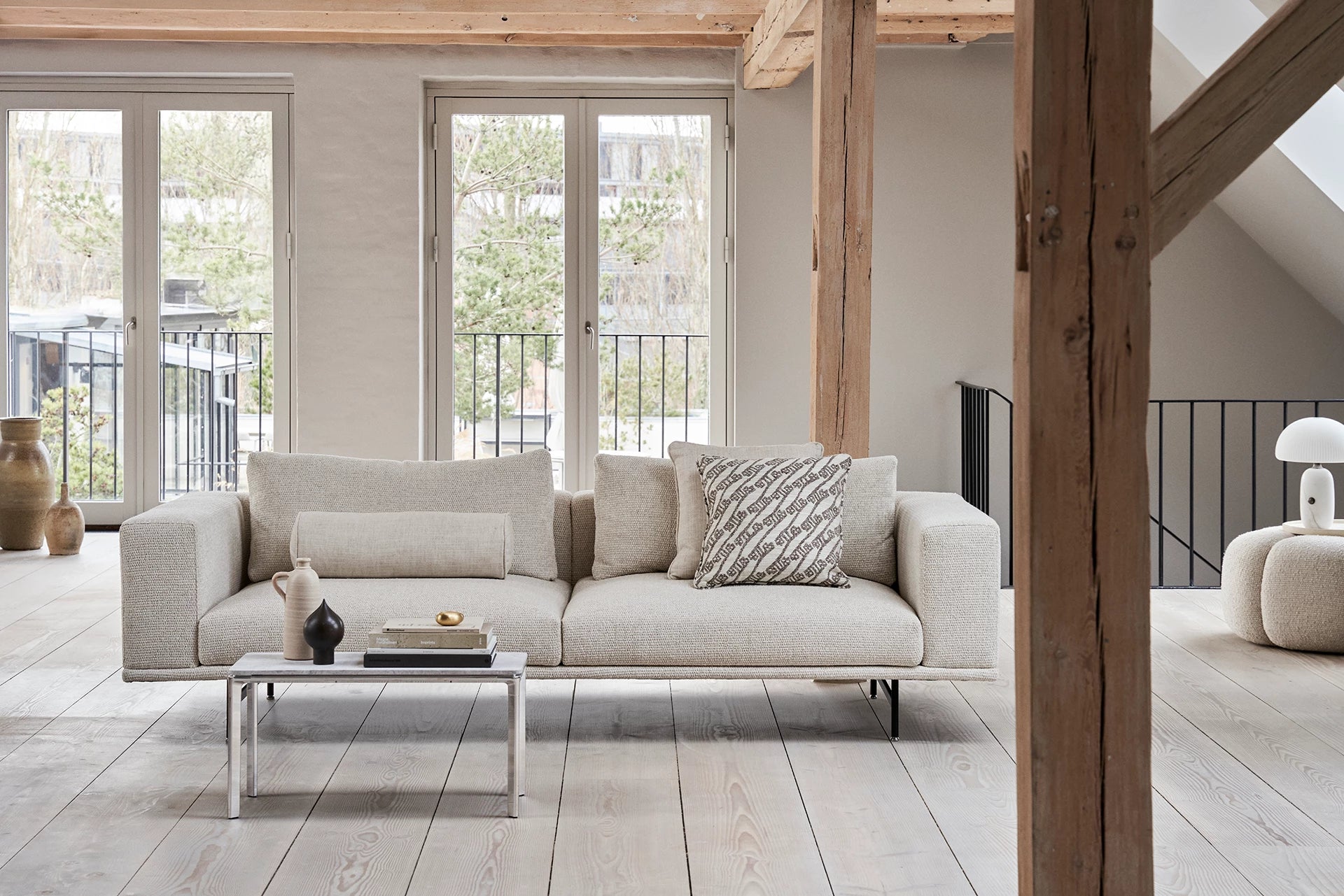 3-Seater Sofa LOFT Dark Beige Brook Fabric with Black Base