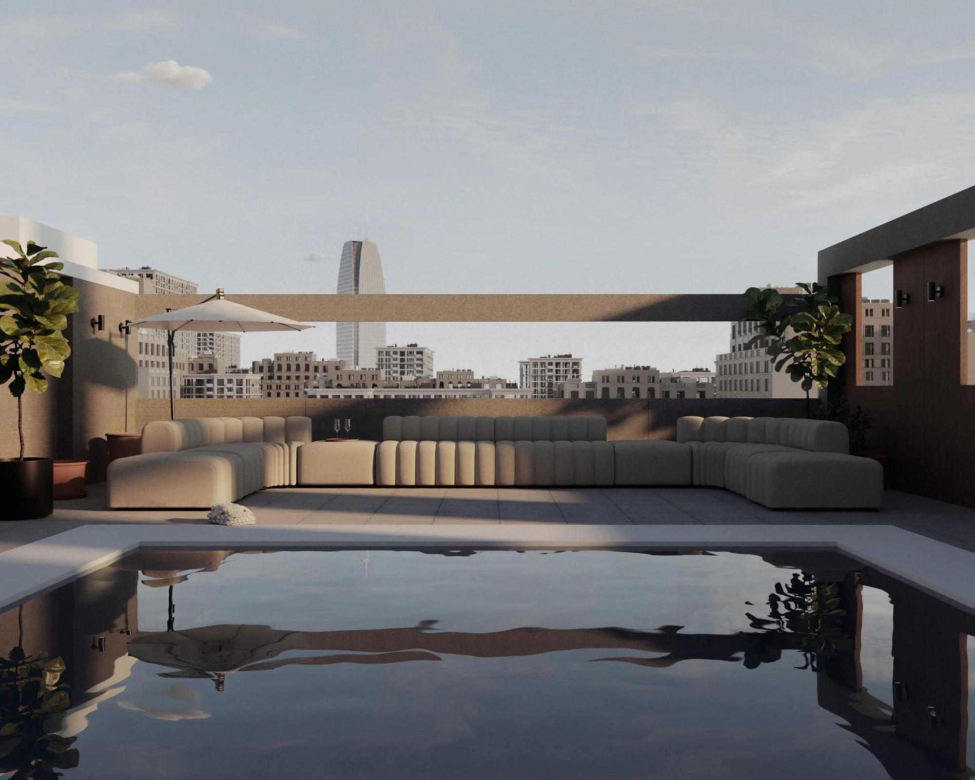 Zestaw wypoczynkowy modułowy zewnętrzny STUDIO beżowy NORR11    Eye on Design