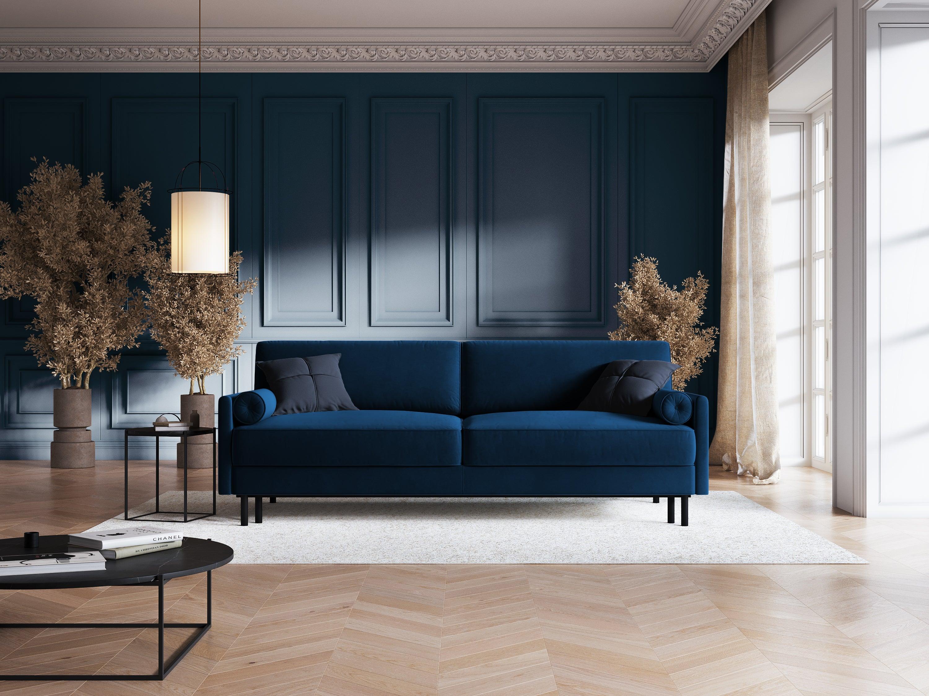 Sofa aksamitna z funkcją spania SCOTT granat królewski Micadoni    Eye on Design