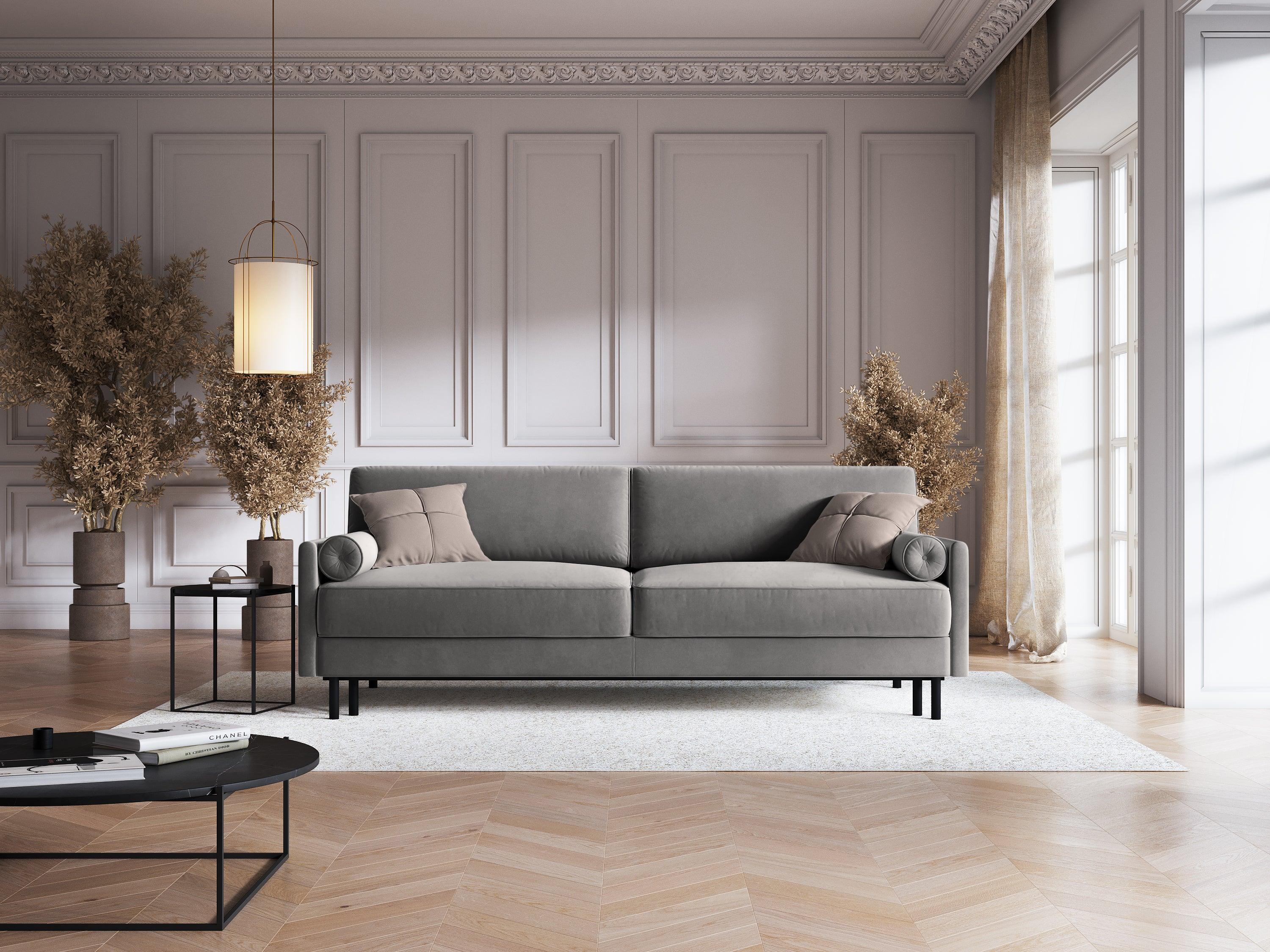 Sofa aksamitna z funkcją spania SCOTT jasnoszary Micadoni    Eye on Design