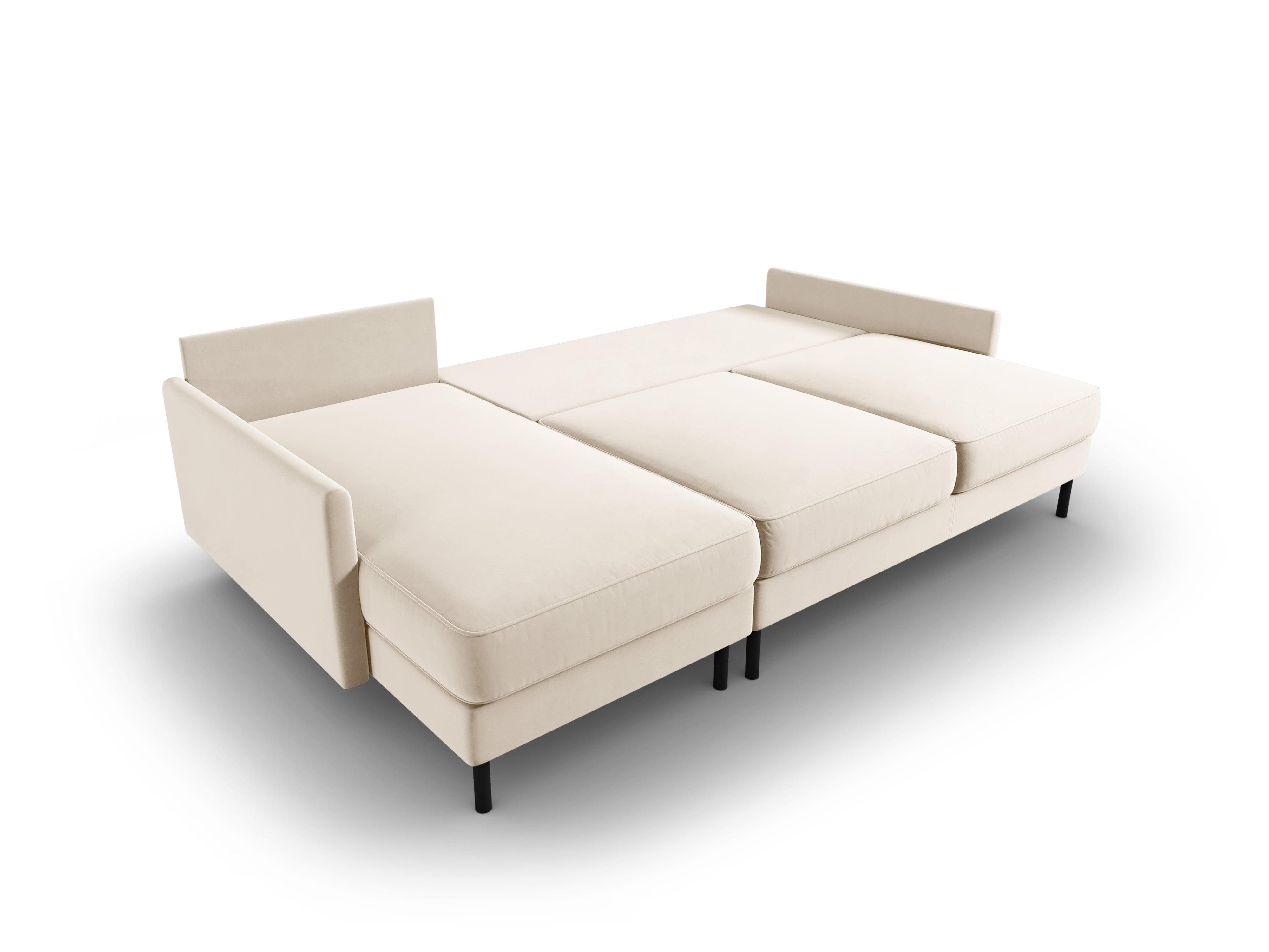 Narożnik aksamitny lewostronny z funkcją spania SCOTT jasnobeżowy Micadoni    Eye on Design