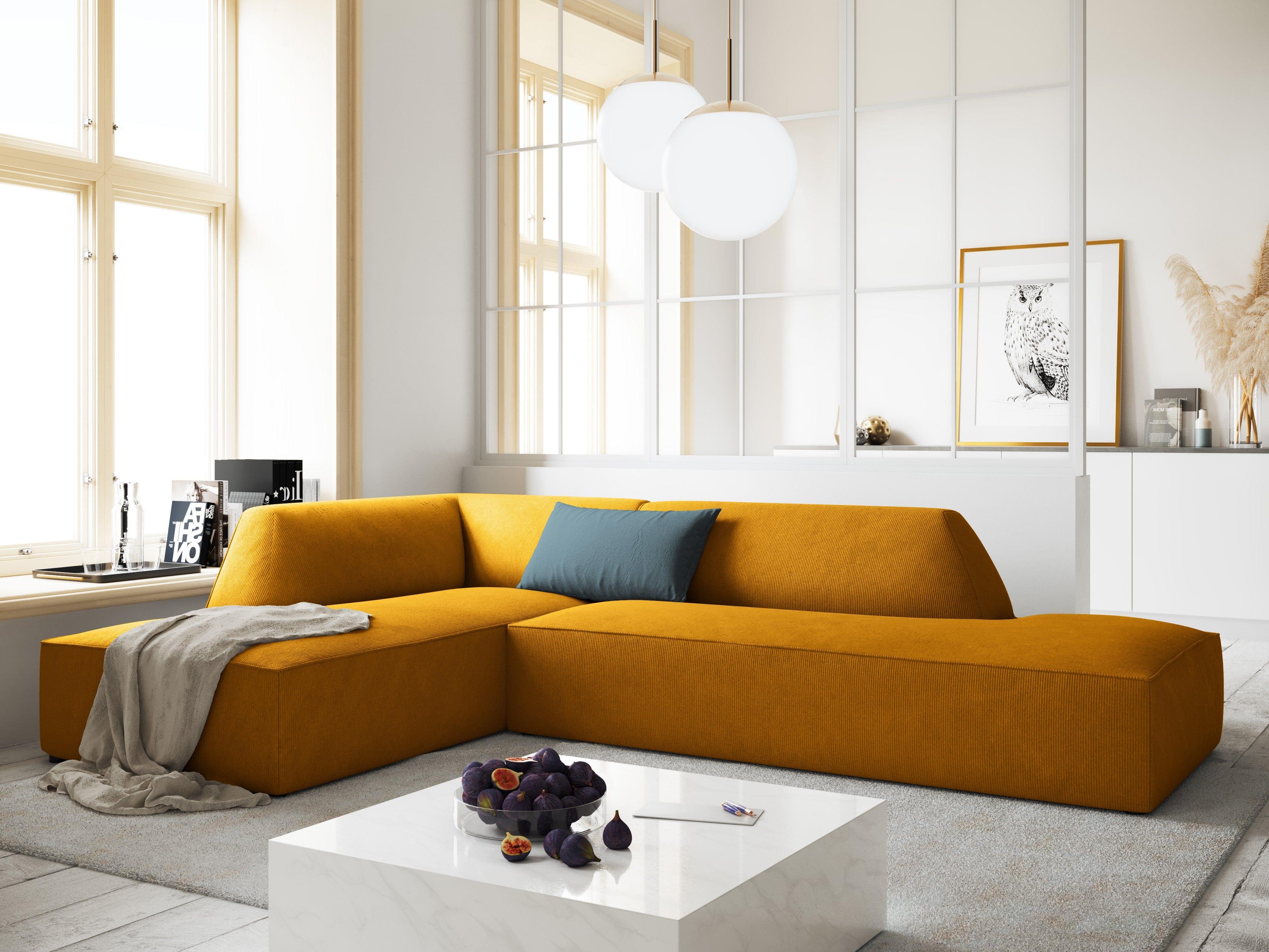 Sofa narożna sztruksowa lewostronna RUBY żółty Micadoni    Eye on Design