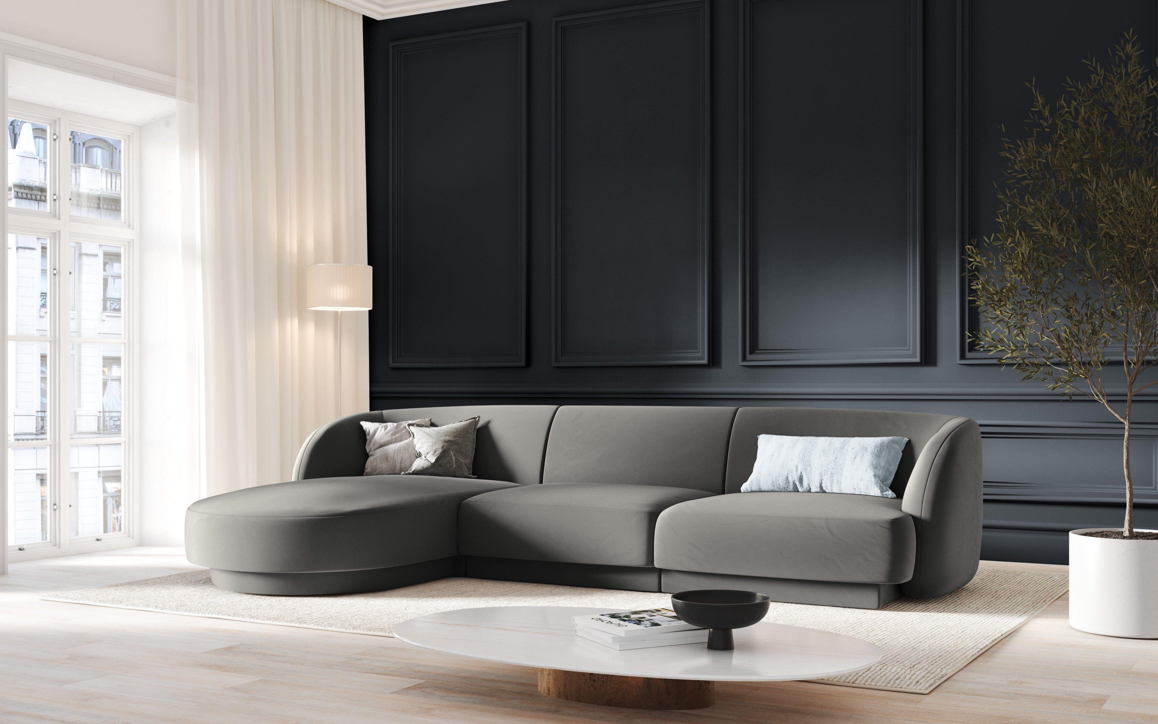 Narożnik aksamitny 4-osobowy lewostronny MILEY jasnoszary Micadoni    Eye on Design