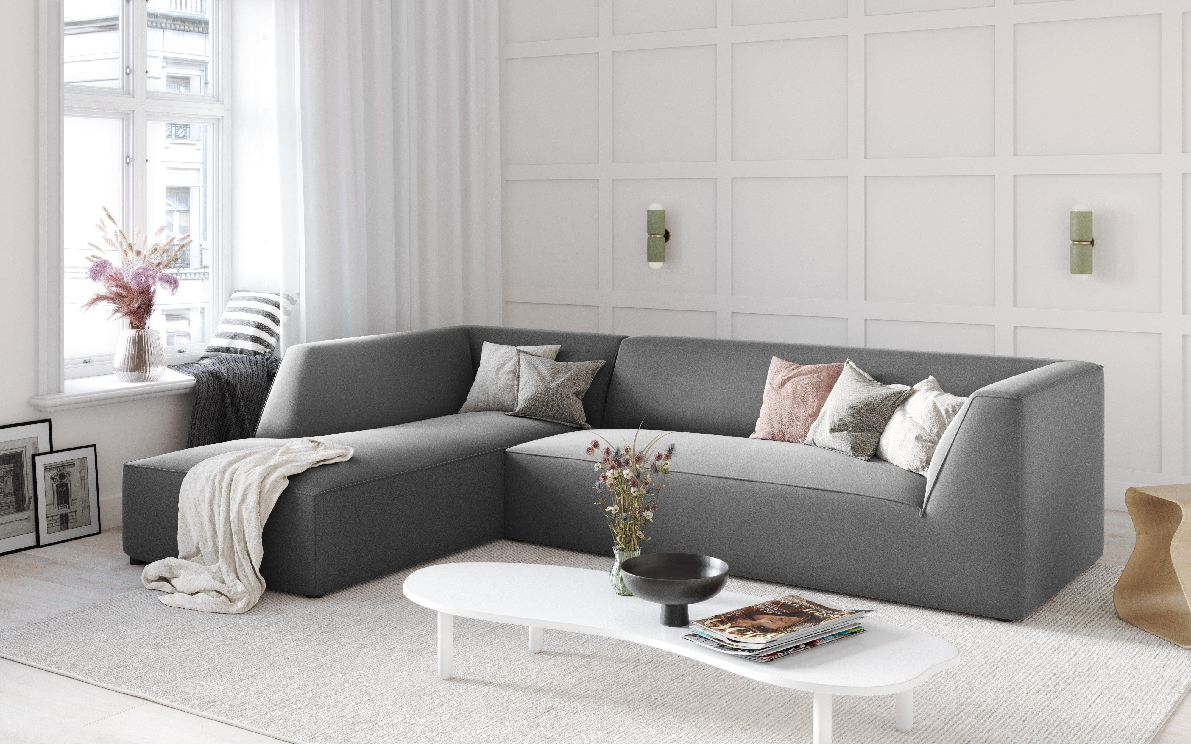 Narożnik aksamitny 4-osobowy lewostronny RUBY jasnoszary Micadoni    Eye on Design