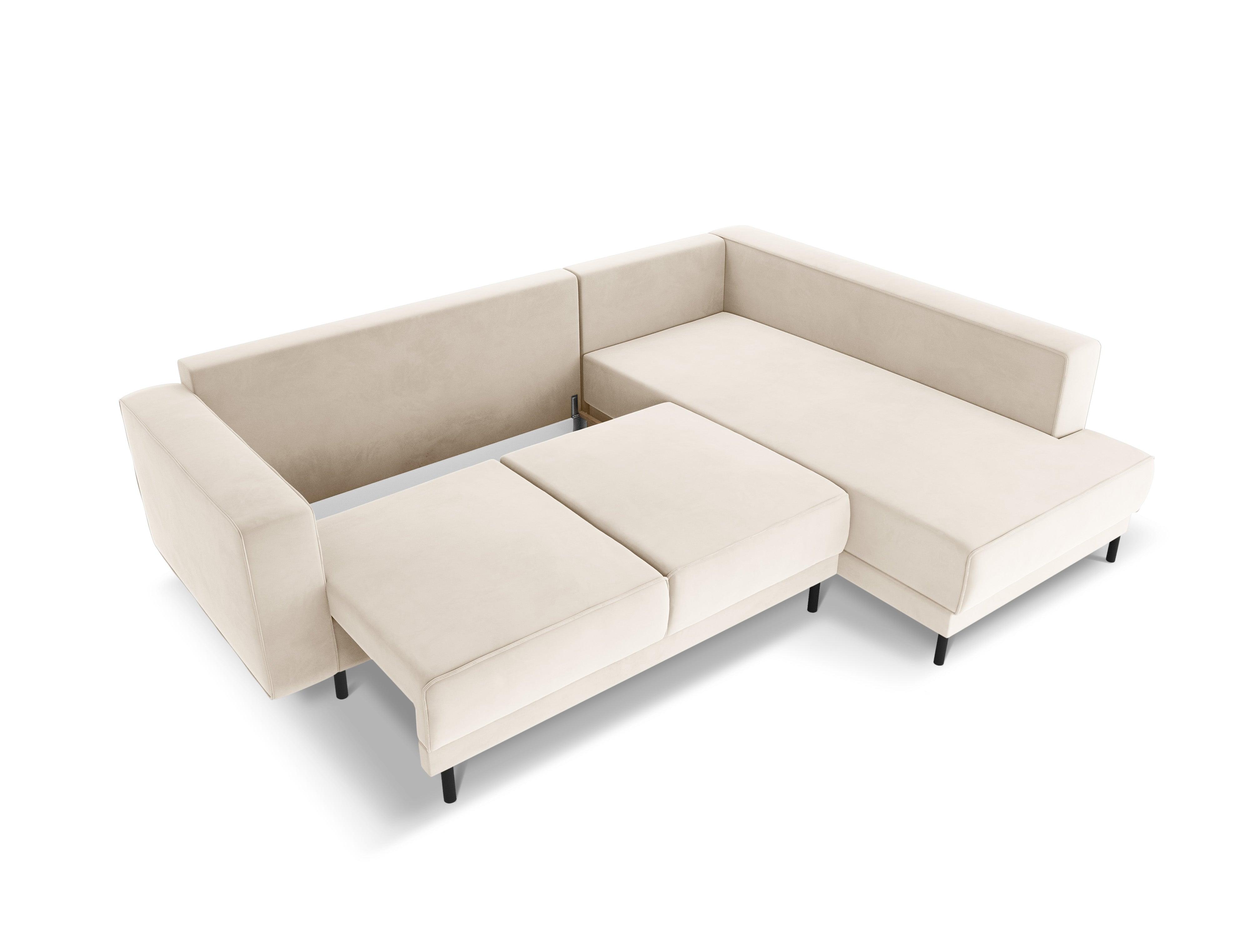 Narożnik aksamitny prawostronny z funkcją spania CARO beżowy Micadoni    Eye on Design