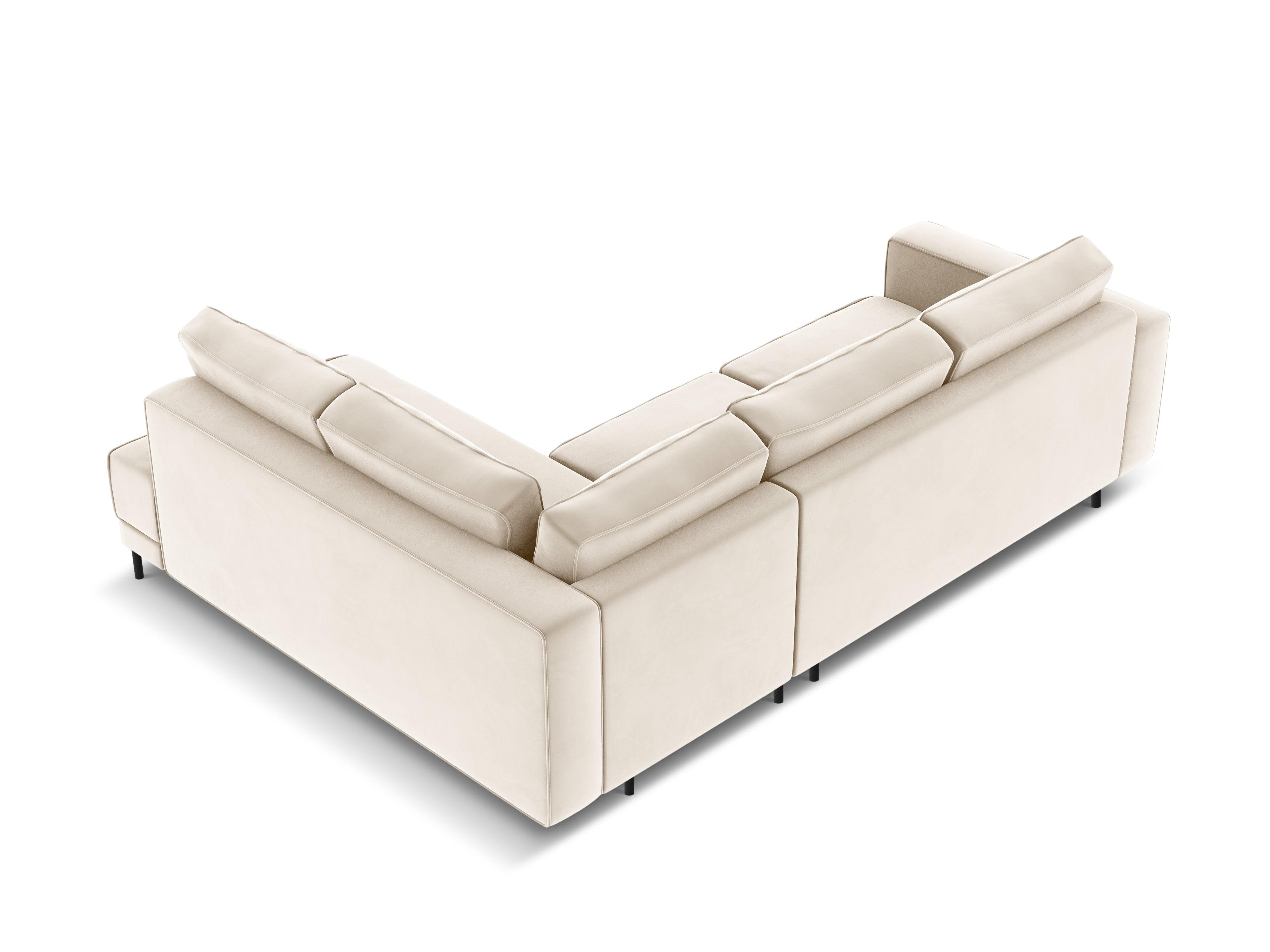 Narożnik aksamitny prawostronny z funkcją spania CARO beżowy Micadoni    Eye on Design