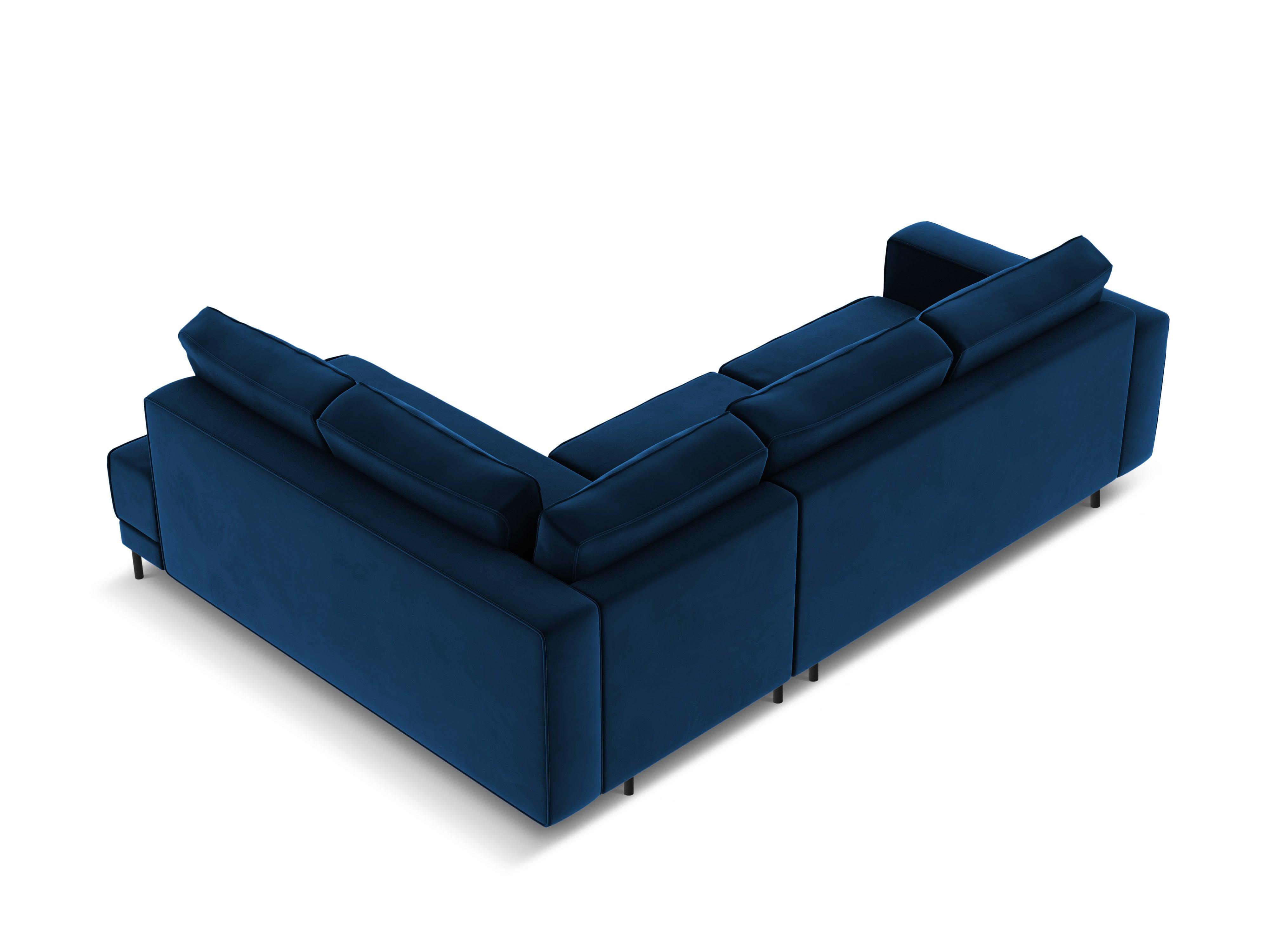 Narożnik aksamitny prawostronny z funkcją spania CARO granat królewski Micadoni    Eye on Design