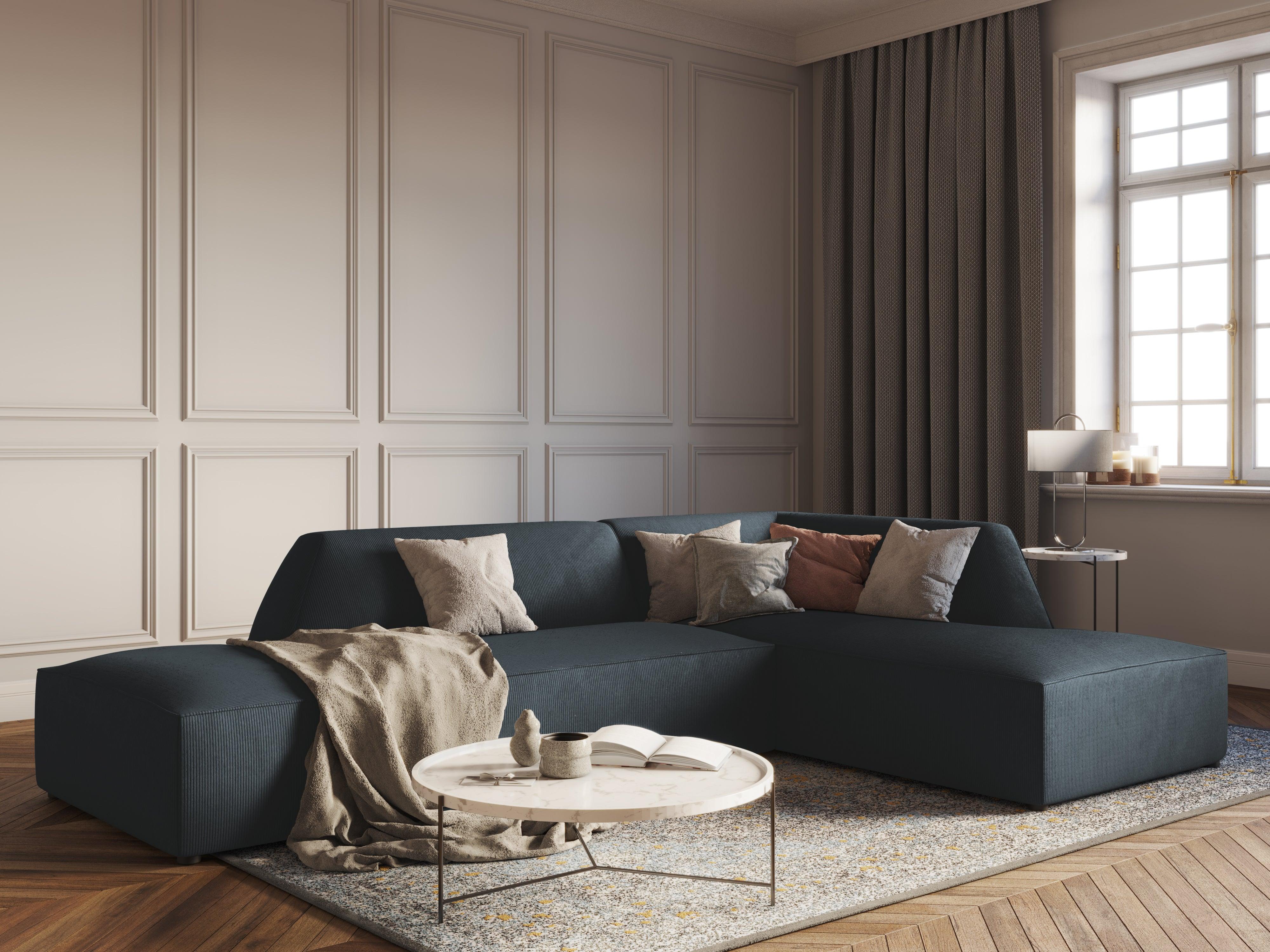 Sofa narożna sztruksowa prawostronny RUBY niebieski Micadoni    Eye on Design