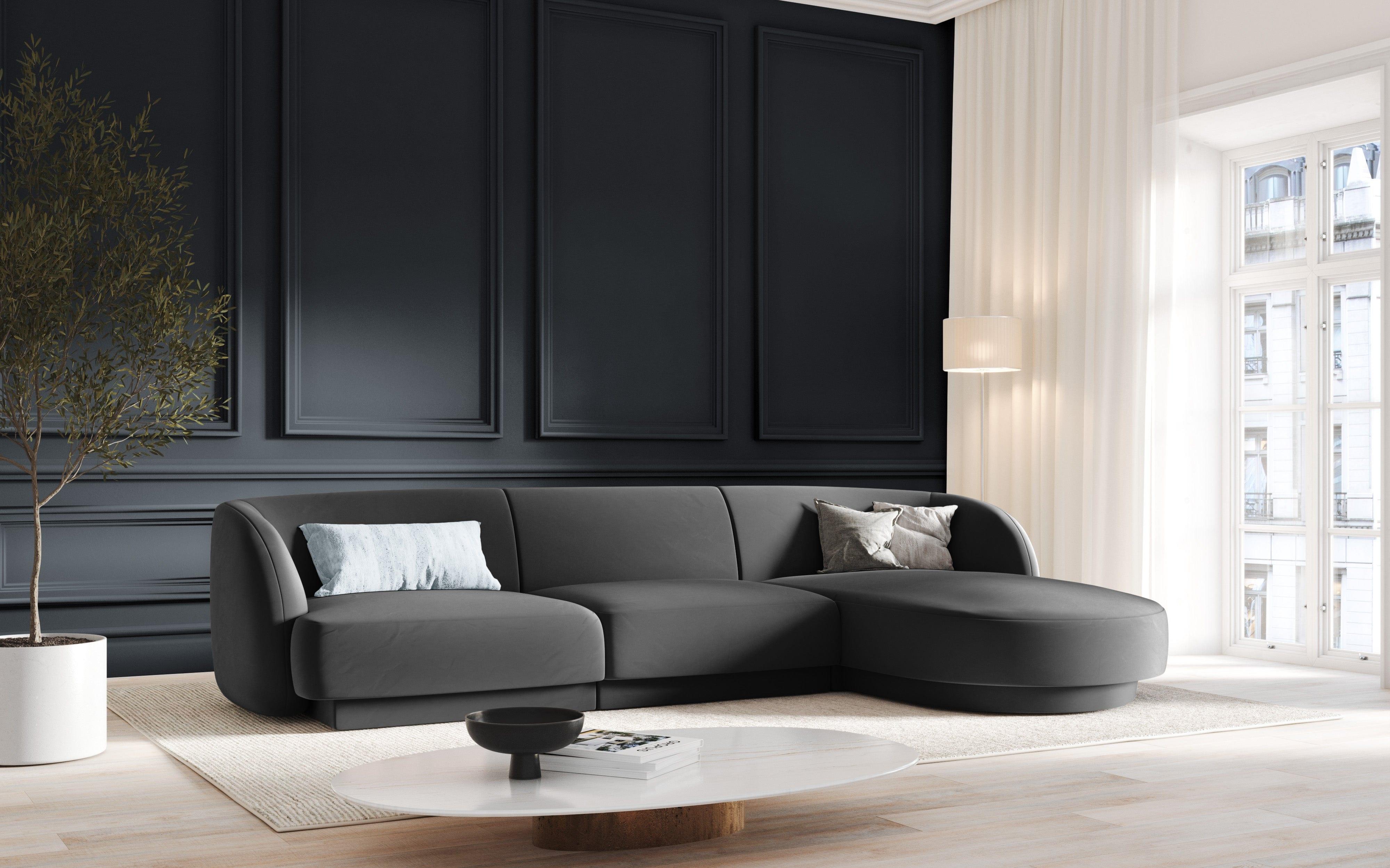 Narożnik aksamitny 4-osobowy prawostronny MILEY ciemnoszary Micadoni    Eye on Design