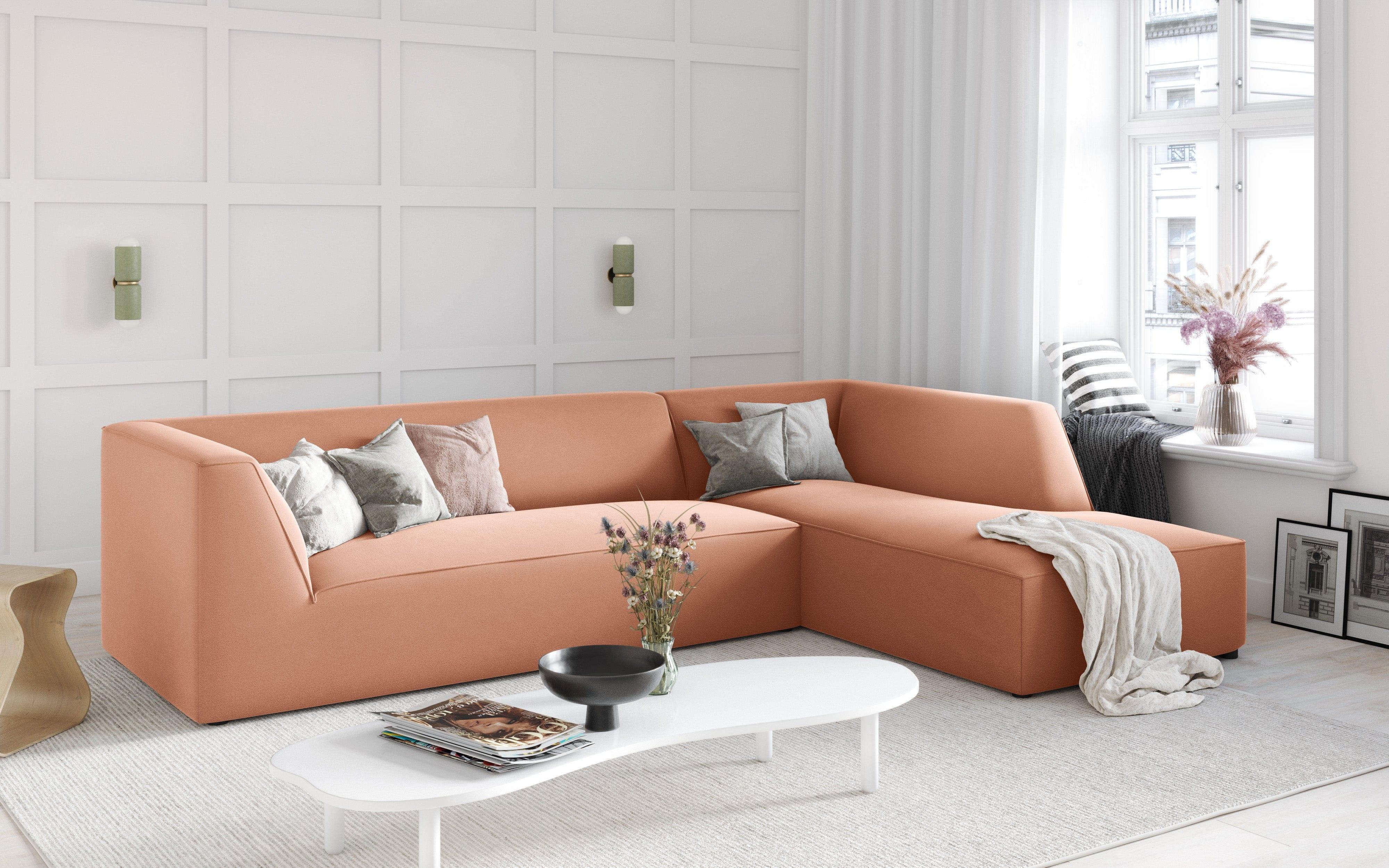 Narożnik aksamitny 4-osobowy prawostronny RUBY łososiowy Micadoni    Eye on Design