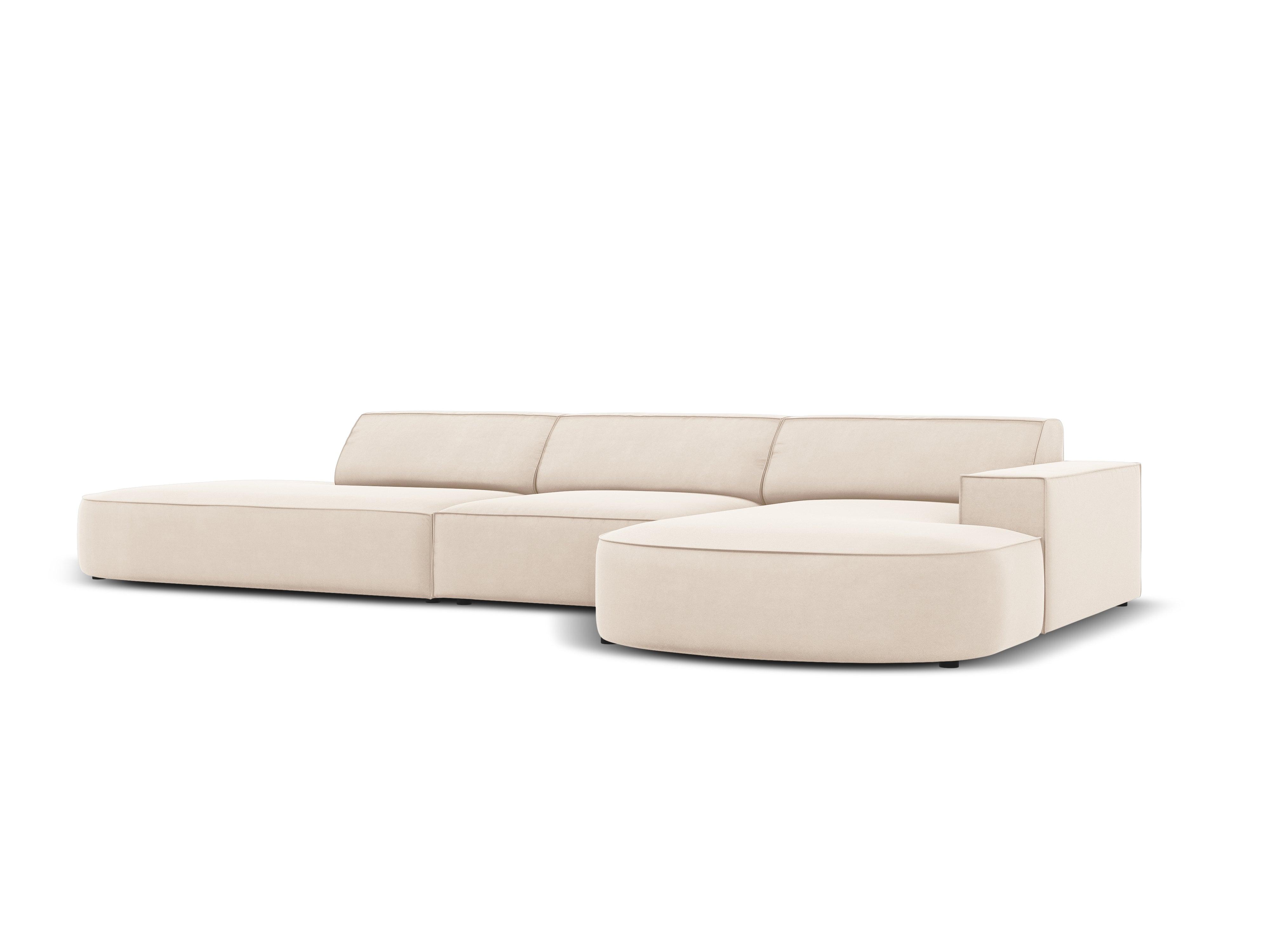 Narożnik aksamitny prawostronny 4-osobowy otwarty JODIE jasnobeżowy Micadoni    Eye on Design