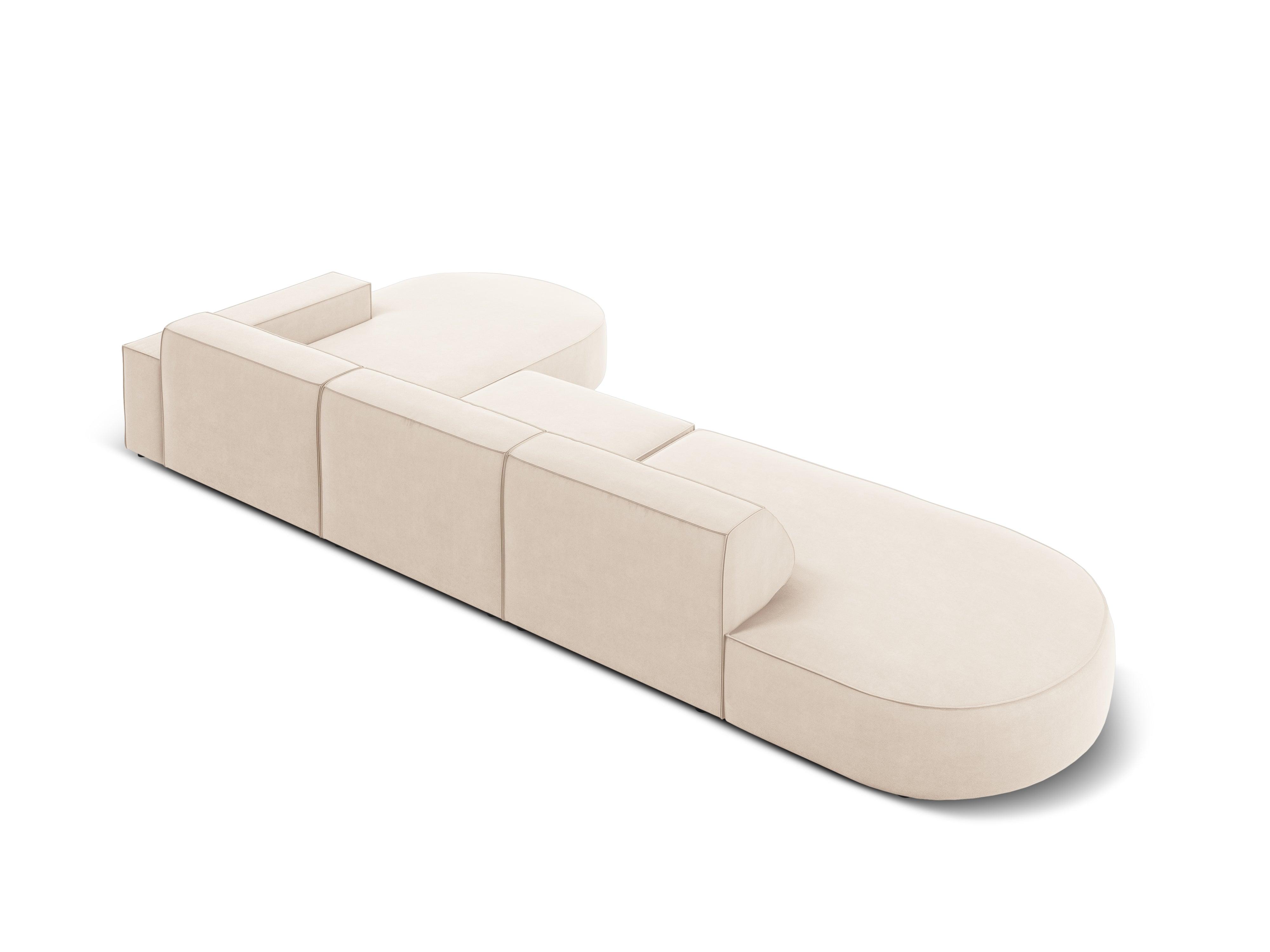 Narożnik aksamitny prawostronny 4-osobowy otwarty JODIE jasnobeżowy Micadoni    Eye on Design