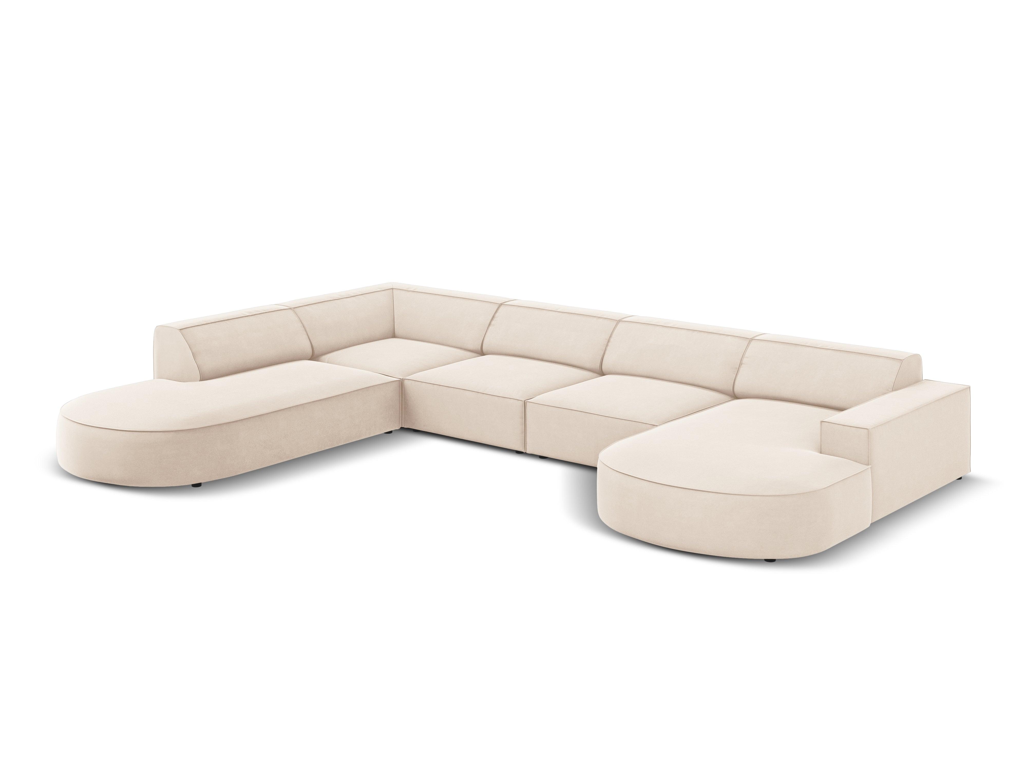 Sofa panoramiczna aksamitna lewostronna okrągła JODIE jasnobeżowy Micadoni    Eye on Design