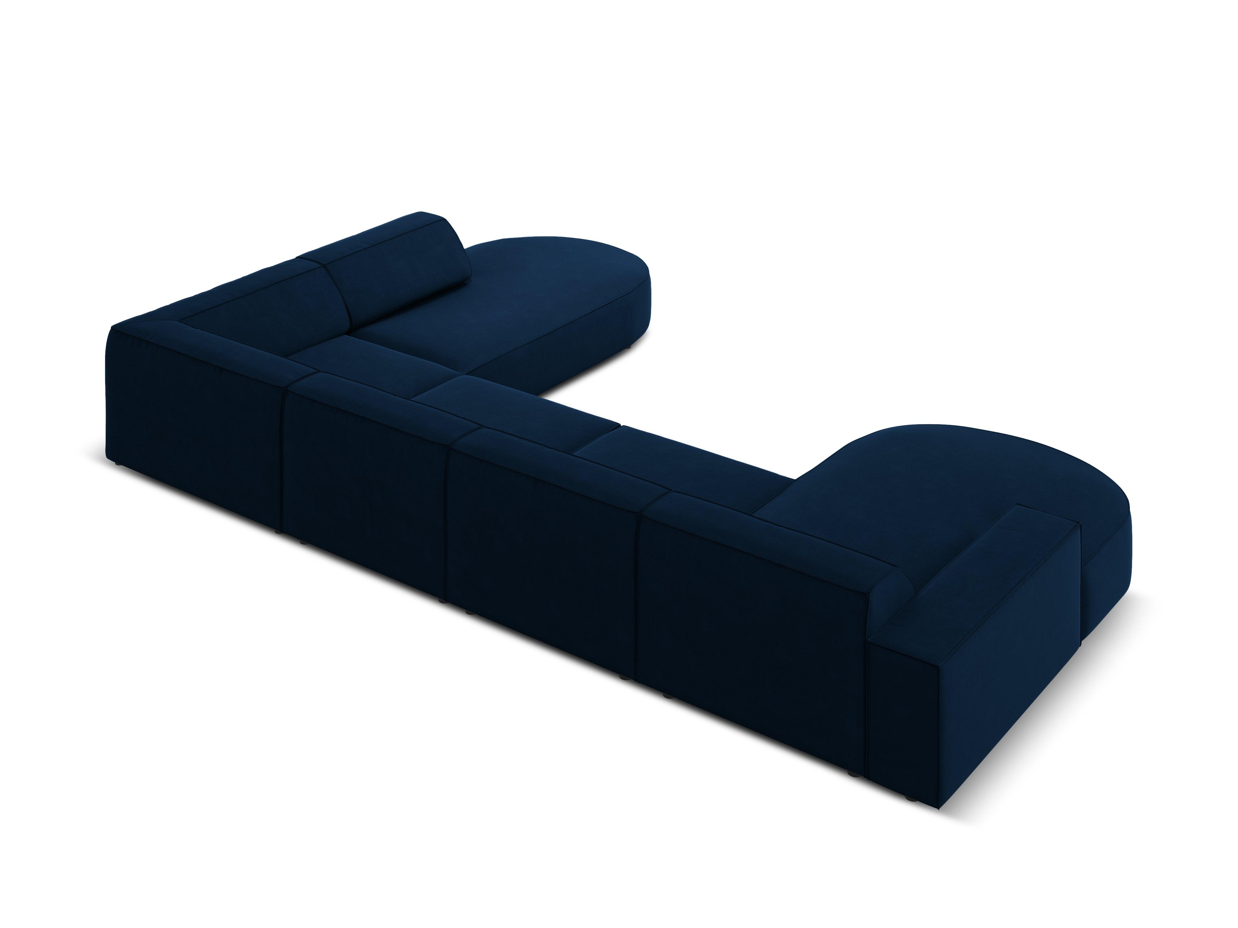 Sofa panoramiczna aksamitna prawostronna okrągła JODIE granat królewski Micadoni    Eye on Design